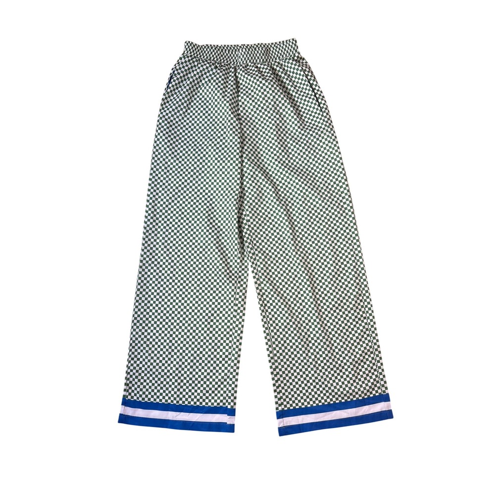 SHEIN Wide Leg Pants Women Green Checkered Elastic Waist SIZE Medium
